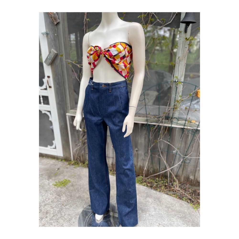 70s Wrangler High Waist Denim Jeans Pleat front Straight leg Dark Wash NWT 30x34